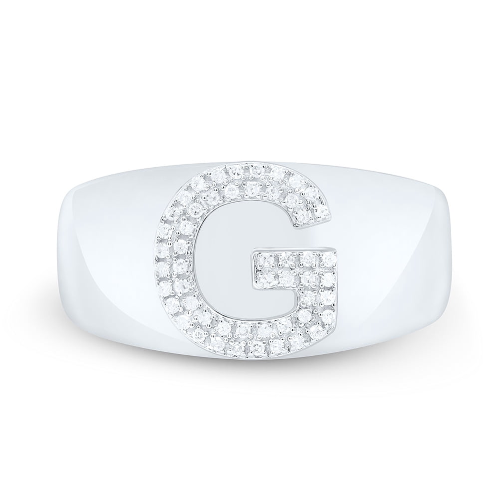 Sterling Silver Genuine Diamond Men's Block Letter G Initial Pinky Ring ...