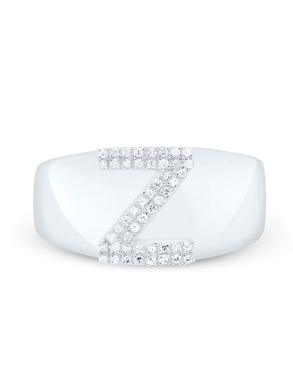 Sterling Silver Genuine Diamond Men's Block Letter Z Initial Pinky Ring 1/8 CT