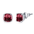 thumbnail image 1 of Sterling Silver Genuine Garnet Square Fastened Cushion Cut 6mm Natural Gems Birthstone Square Stud Earrings, 1 of 1