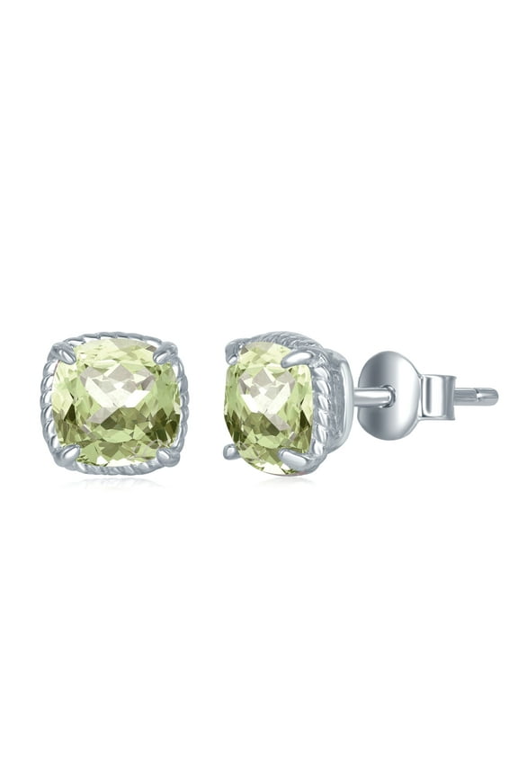 Sterling Silver Genuine Green Amethyst Square Fastened Cushion Cut 6mm Natural Gems Birthstone Square Stud Earrings