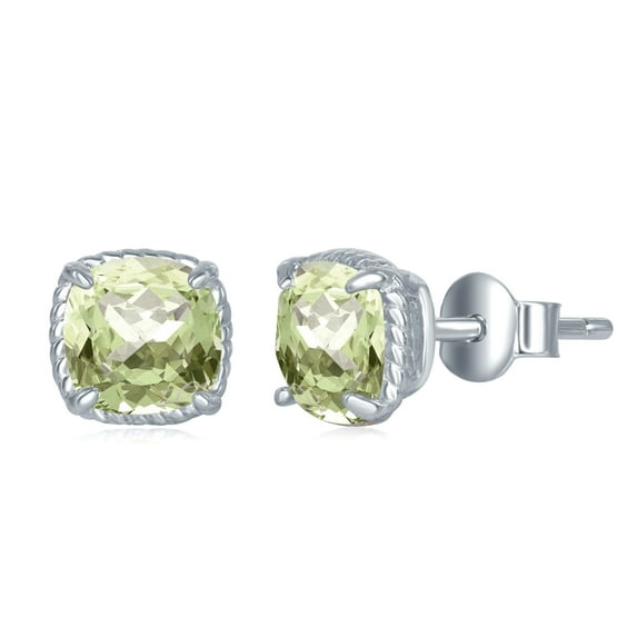 Sterling Silver Genuine Green Amethyst Square Fastened Cushion Cut 6mm Natural Gems Birthstone Square Stud Earrings