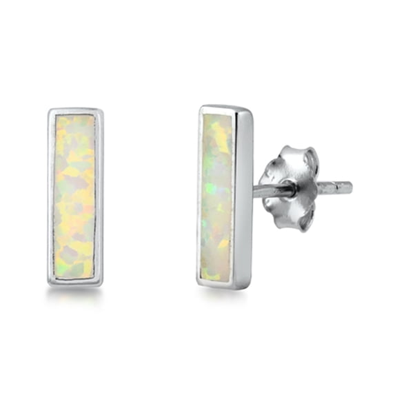 Sterling Silver Geometric Bar Modern Rectangle Earrings White Simulated Opal 925 Jewelry Female