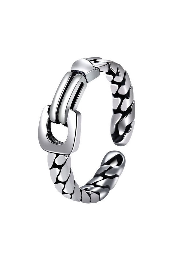 Sterling Silver Geometric Ring Adjustable Open Design Unisex Ring Electroplated Finish Vertebrae Twine Detailing Unique
