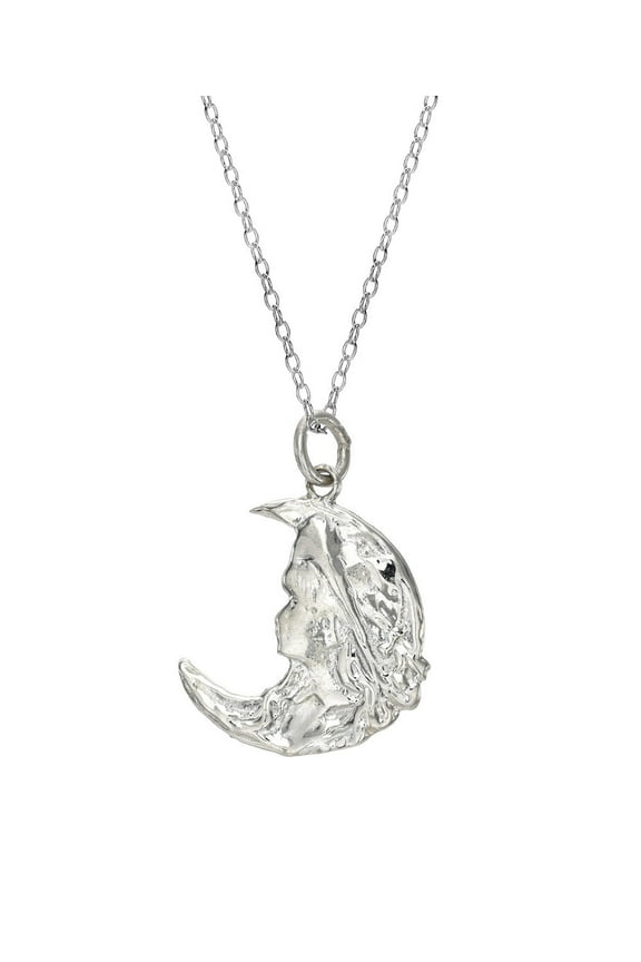 Sterling Silver Girl in Crescent Moon Pendant Necklace, 18"