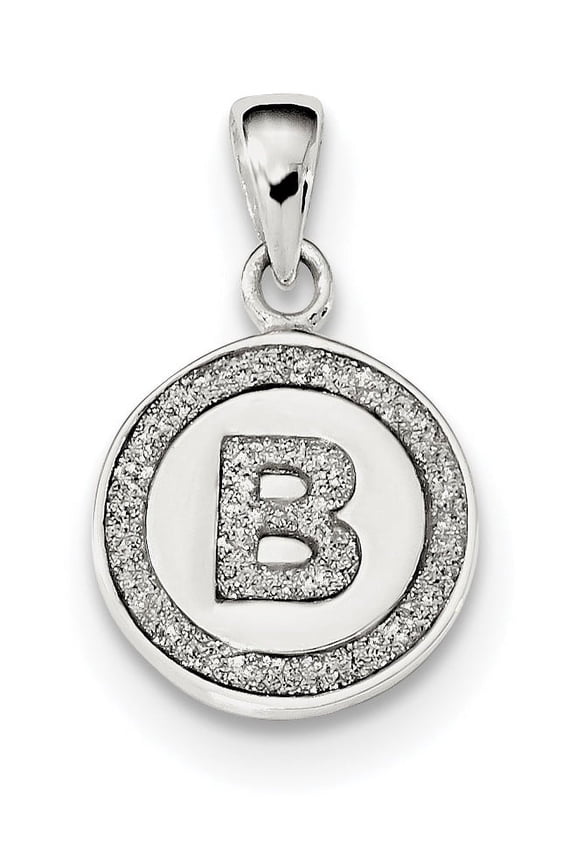 Sterling Silver Glitter Enamel Letter B Initial Circle Pendant