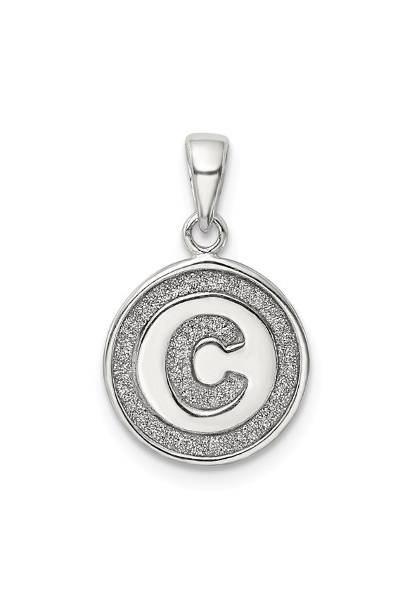 Sterling Silver Glitter Enamel Letter C Circle Pendant