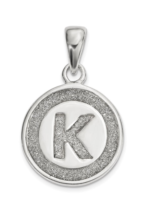Sterling Silver Glitter Enamel Letter K Initial Circle Pendant (22 X 13) Made In India qc9180k