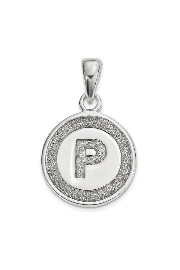 Sterling Silver Glitter Enamel Letter P Initial Circle Pendant