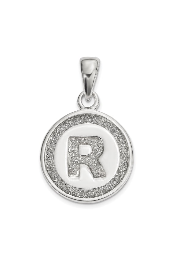 Sterling Silver Glitter Enamel Letter R Initial Circle Pendant QC9180R