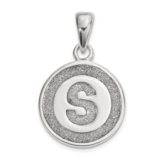 Sterling Silver Glitter Enamel Letter S Initial Circle Pendant (22 X 13) Made In India qc9180s
