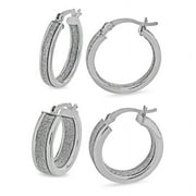 FOREVER NEW Sterling Silver Glitter Hoop Earrings Set