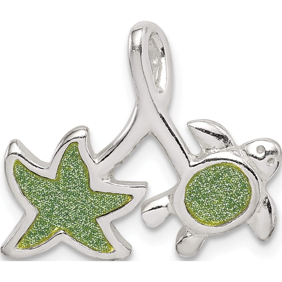 Sterling Silver Glitter Infused Star Fish And Turtle Chain Slide Made In India qc9568