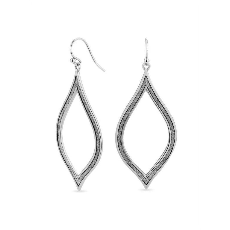 Sterling Silver Glitter Marquise-shaped Drop Earrings