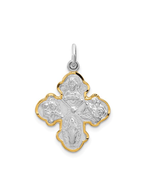 Sterling Silver and Gold Catholic Cross Pendant Necklace with Jesus Virgin Mary Saints Christian Medal for Women or Unisex Religious Jewelry Faith Symbol