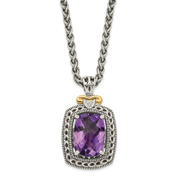 Sterling Silver Gold Diamond Amethyst Necklace