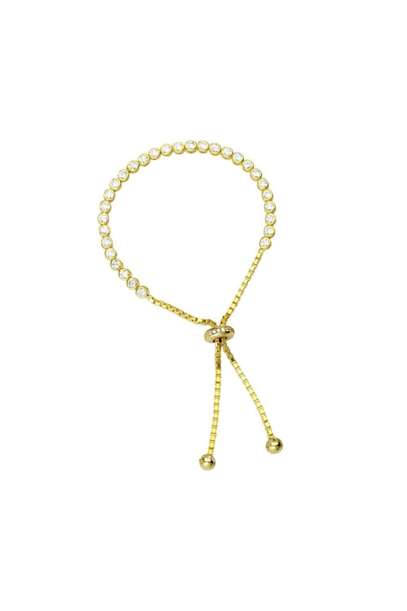 Sterling Silver Gold-Flashed Adjustable Cubic Zirconia Tennis Bracelet With Lariat Element