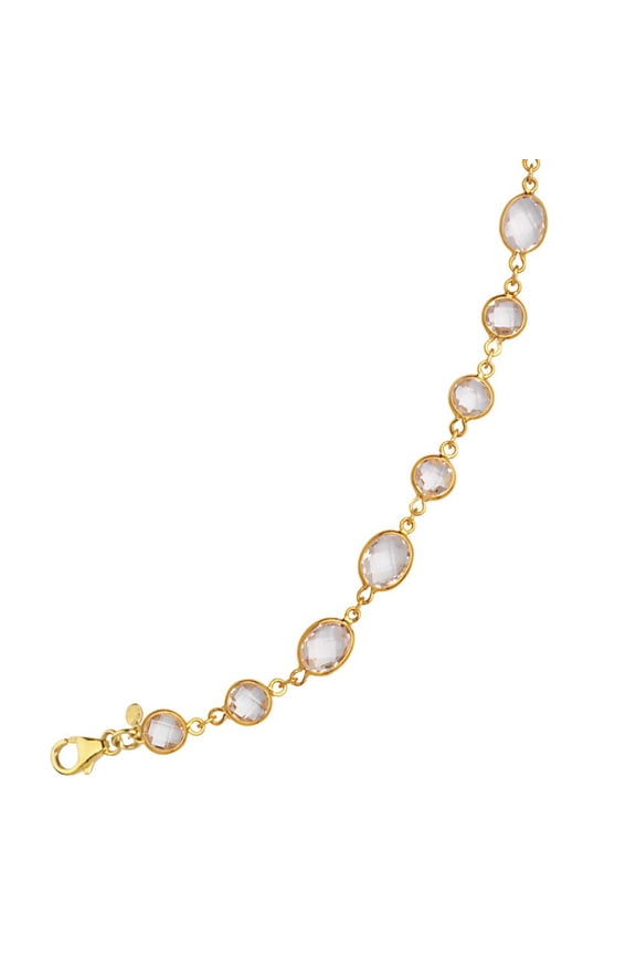 Sterling Silver Gold-Flashed Alternating 2 Oval+3 Round White Topaz Bracelet - 7.25 Inch