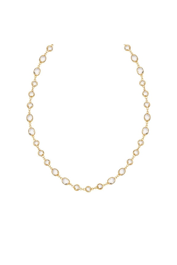 Sterling Silver Gold-Flashed Alternating 2 Oval+3 Round White Topaz Necklace - 18 Inch