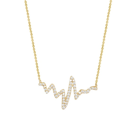 Sterling Silver Gold-Flashed Cubic Zirconia Heartbeat Adjustable Necklace- 18 Inch