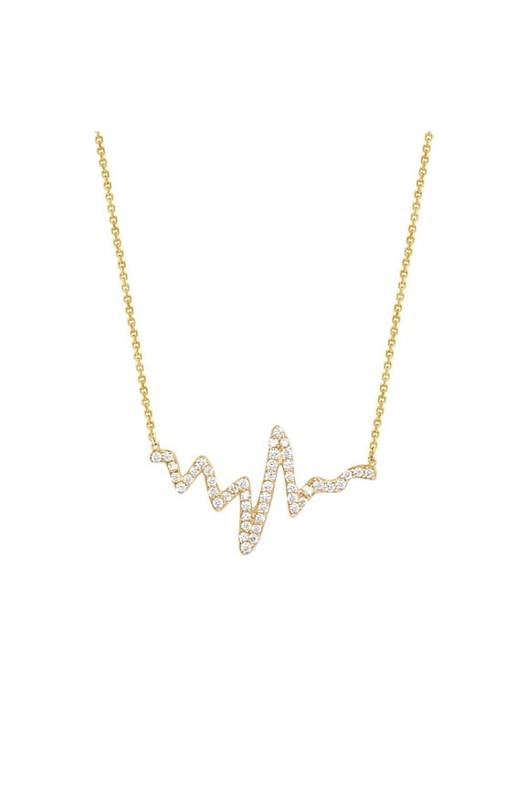 Sterling Silver Gold-Flashed Cubic Zirconia Heartbeat Adjustable Necklace- 18 Inch