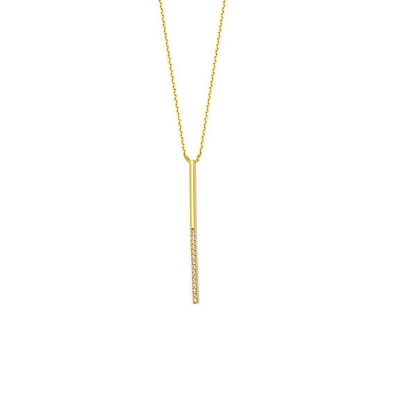 Sterling Silver Gold-Flashed Drop Cubic Zirconia Bar Adjustable Necklace - 18 Inch