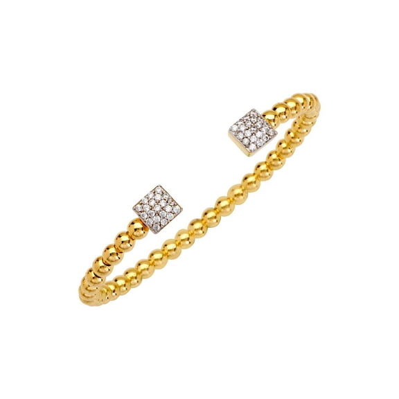 Sterling Silver Gold-Flashed Fancy Bead Cuff Bracelet 2 Square Cubic Zirconia End Stations