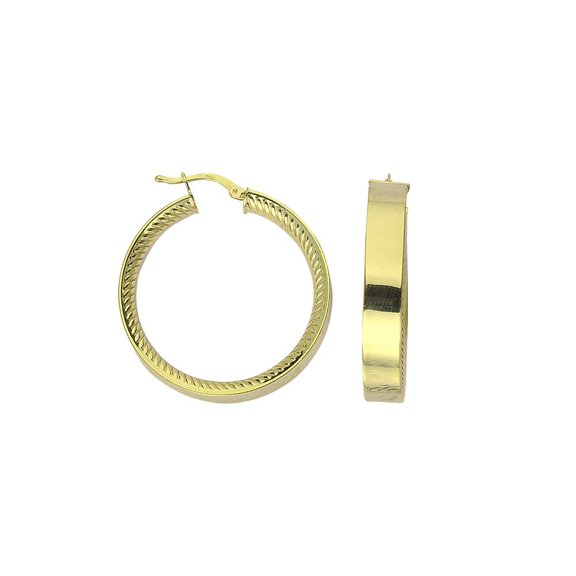 Sterling Silver Gold-Flashed Flat Tube Hoop Earrings Scallop Inside Surface - 6.7 Grams