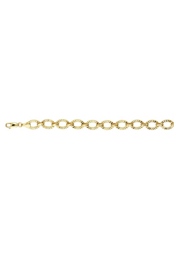 Sterling Silver Gold-Flashed Hollow Textured Oval Link Fancy Bracelet - 5.6 Grams - 7.75 Inch