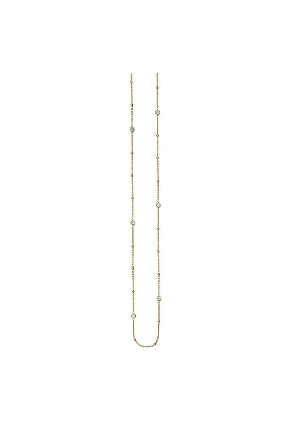 Sterling Silver Gold-Flashed Long Lovely Cubic Zirconia With Mini Bead Station Necklace - 36 Inch