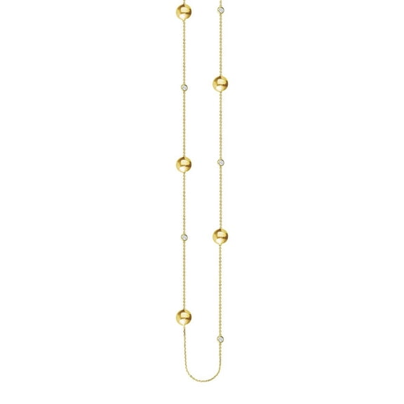 Sterling Silver Gold-Flashed Long Lovely Round Bead With Cubic Zirconia Station Necklace - 36 Inch