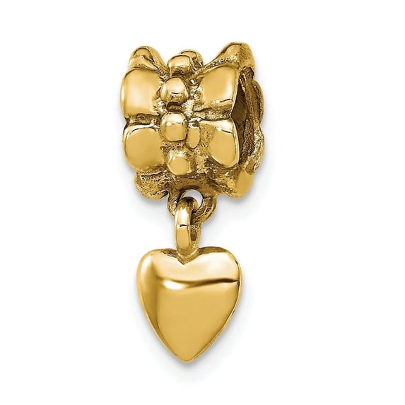 Sterling Silver Gold-Flashed Reflections Heart Dangle Bead Charm - Measures 10x7.27mm Wide
