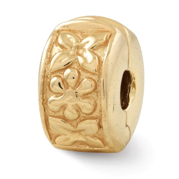 Sterling Silver Gold-Flashed Reflections Hinged Floral Clip Bead Charm - Measures 10.91x5.45mm Wide