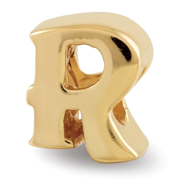 Sterling Silver Gold-Flashed Reflections Letter R Bead Charm - Measures 9.09x7.27mm Wide