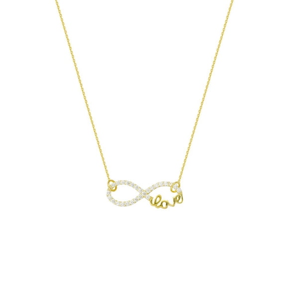 Sterling Silver Gold-Flashed Side-ways Adjustable Cubic Zirconia Infinity Love Necklace- 18 Inch