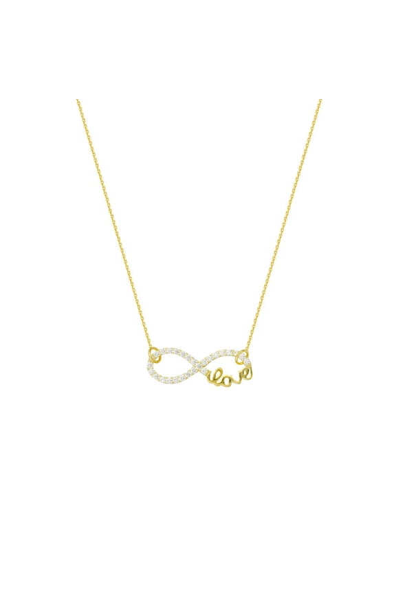Sterling Silver Gold-Flashed Side-ways Adjustable Cubic Zirconia Infinity Love Necklace- 18 Inch