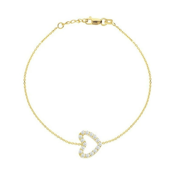 Sterling Silver Gold-Flashed Side-ways Adjustable Mini Cubic Zirconia Heart Bracelet- 7.50 Inch
