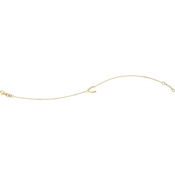 Sterling Silver Gold-Flashed Side-ways Adjustable Wishbone Bracelet Sparkle-Cut Cable - 7.50 Inch