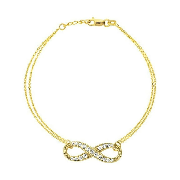 Sterling Silver Gold-Flashed Side-ways Cubic Zirconia Infinity Bracelet Double- 7.50 Inch