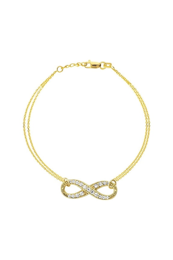 Sterling Silver Gold-Flashed Side-ways Cubic Zirconia Infinity Bracelet Double- 7.50 Inch