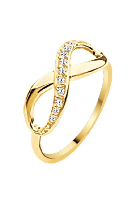 Sterling Silver Gold-Flashed Side-ways Cubic Zirconia Infinity Ring - Size 8