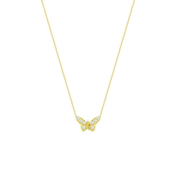 Sterling Silver Gold-Flashed Side-ways Mini Cubic Zirconia Butterfly Adjustable Necklace- 18 Inch