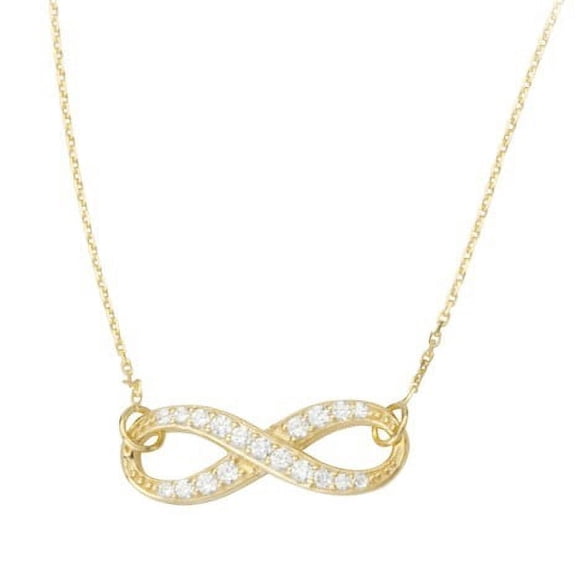 Sterling Silver Gold-Flashed Side-ways Mini Infinity Cubic Zirconia Adjustable Necklace- 18 Inch