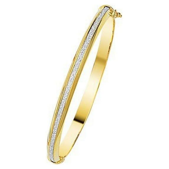 Sterling Silver Gold-Flashed Sparkle 6mm Domed Bangle Bracelet - 7.7 Grams - 7.25 Inch