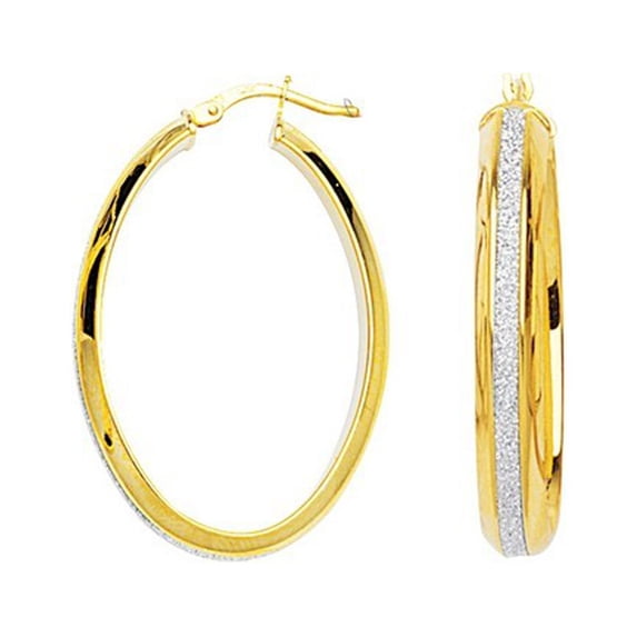 Sterling Silver Gold-Flashed Sparkle Large Oval Domed Hoop Earrings - 5.5 Grams