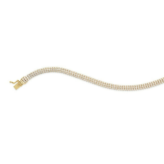 Sterling Silver Gold-Flashed Triple Row Cubic Zirconia Bracelet - 7.25 Inch