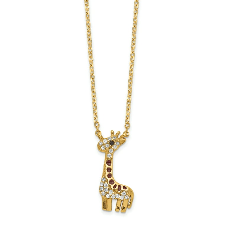 Sterling Silver CZ Black & White Giraffes Necklace