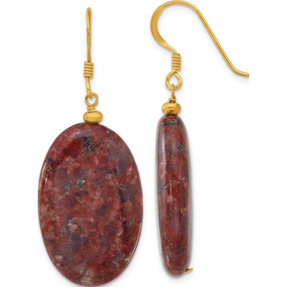 Sterling Silver Gold-Plated Brown Jasper Dangle Earrings (Width 20) (Length 49.65) - Jbsp
