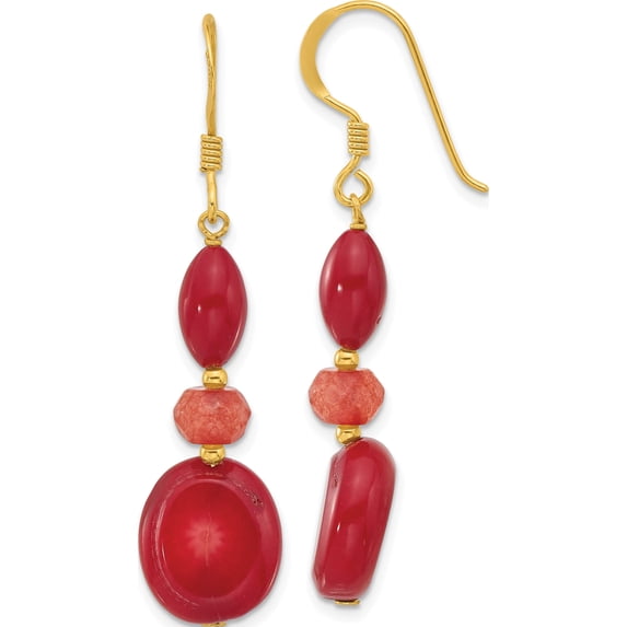 Sterling Silver Gold-Plated Coral/Jade Dangle Earrings (Width 11.8) (Length 48.6) - Jbsp