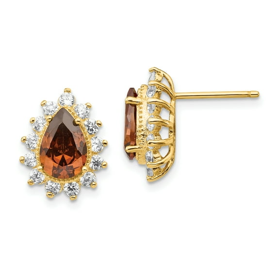 Sterling Silver Gold Plated Cubic Zirconia & Brown Cubic Zirconia Stud Earrings