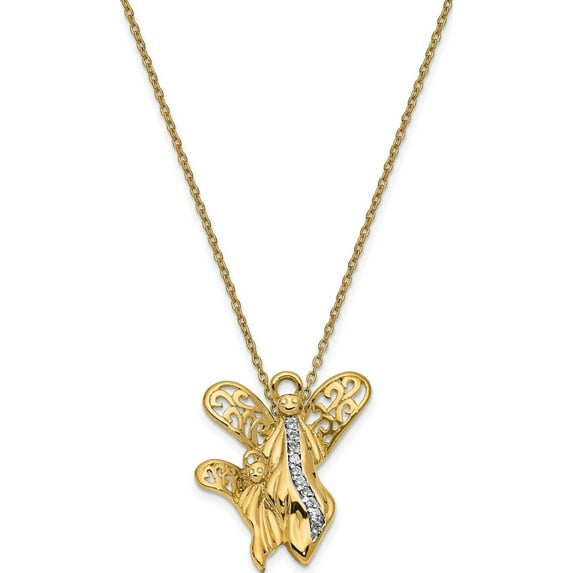 Sterling Silver & Gold-Plated Cz Angel Of Motherhood 18In Necklace Made In Thailand qsx154